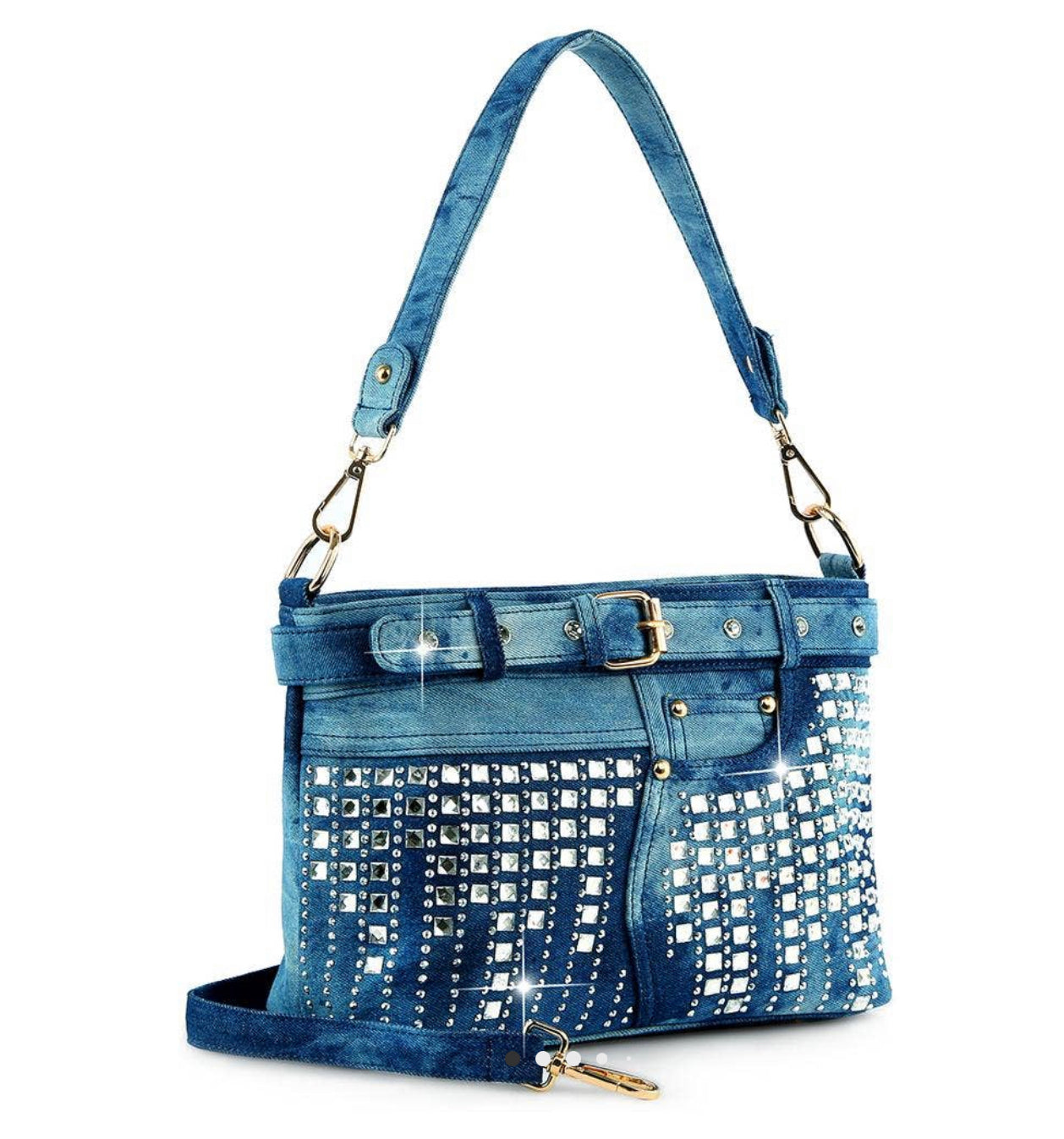 Denim BlueBelted Rhinestone Shoulder Bag