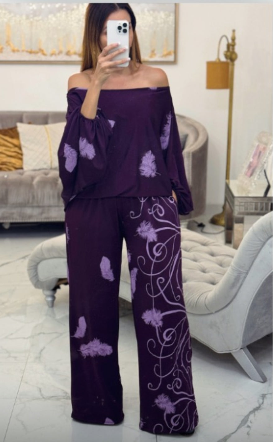 Purple Passion Off Shoulder 2pc Pant Set OVERSIZE SIZE DOWN