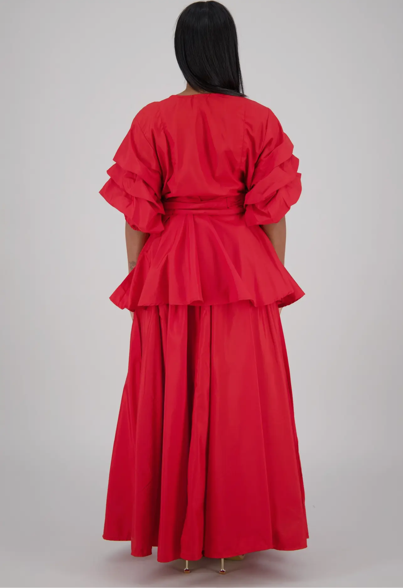 Regal Peplum 2Pc Skirt Set_Red