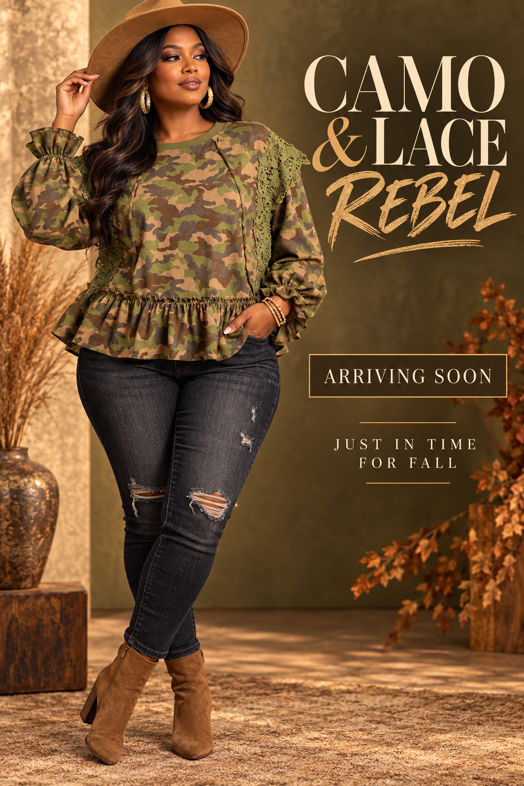 Camo & Lace Rebel Long Sleeve Top