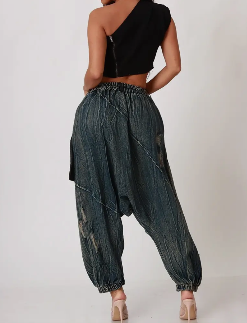 Danni Denim w/Leather Harem Pants
