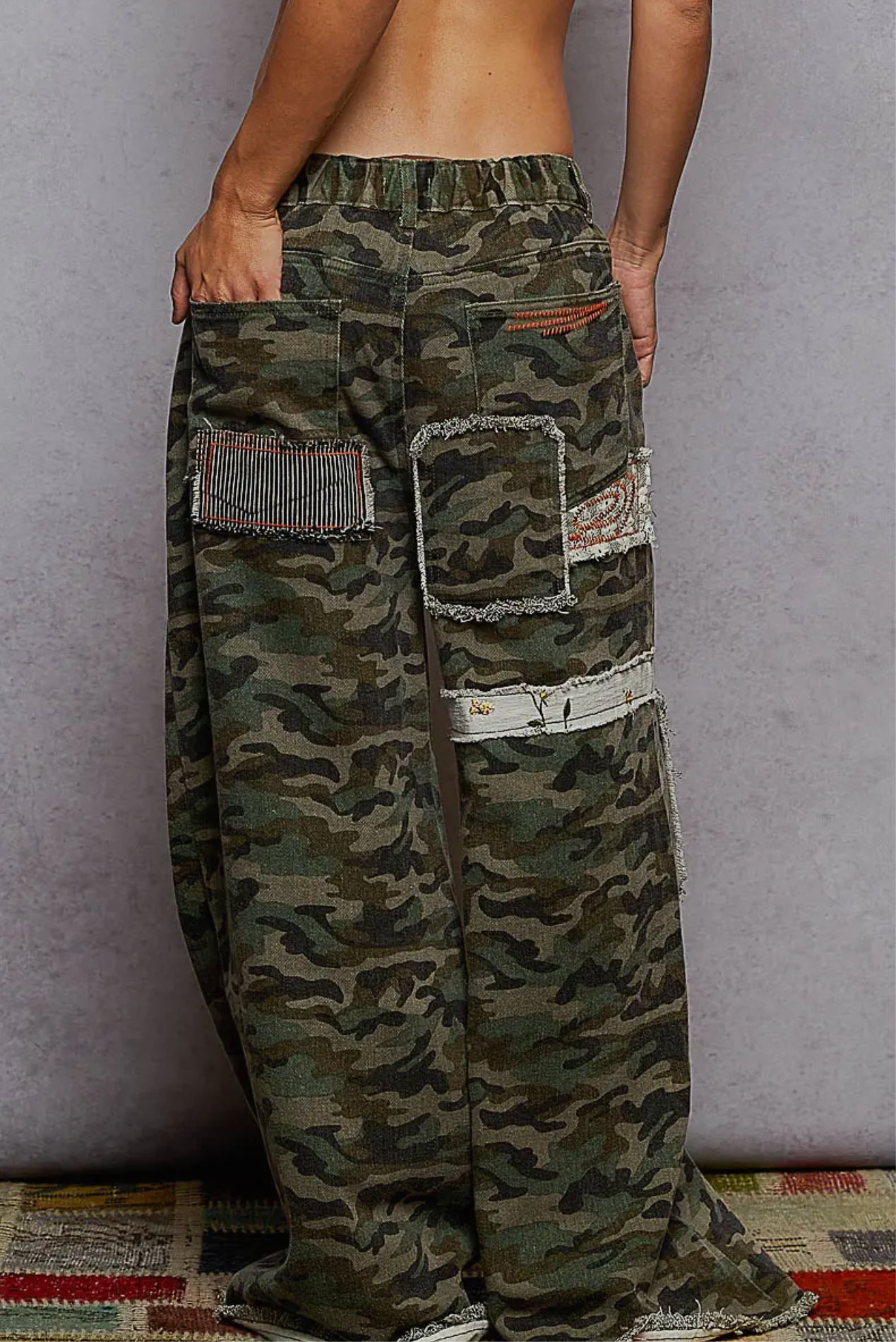 Wide Leg Camo Stripe Design Pants