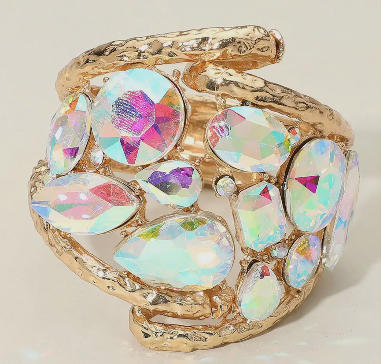 Gold AB Round Stone Hinged Bracelet