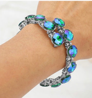 Square Stone Cluster Link Adjustable Bracelet