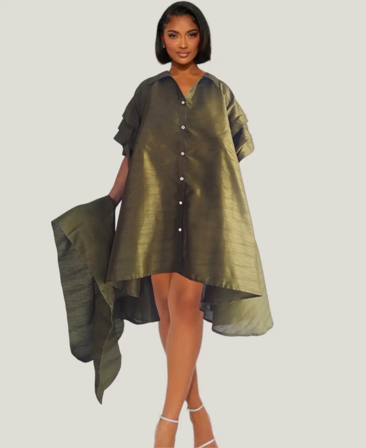 Fancy Swing Shirt Dress _Olive Green