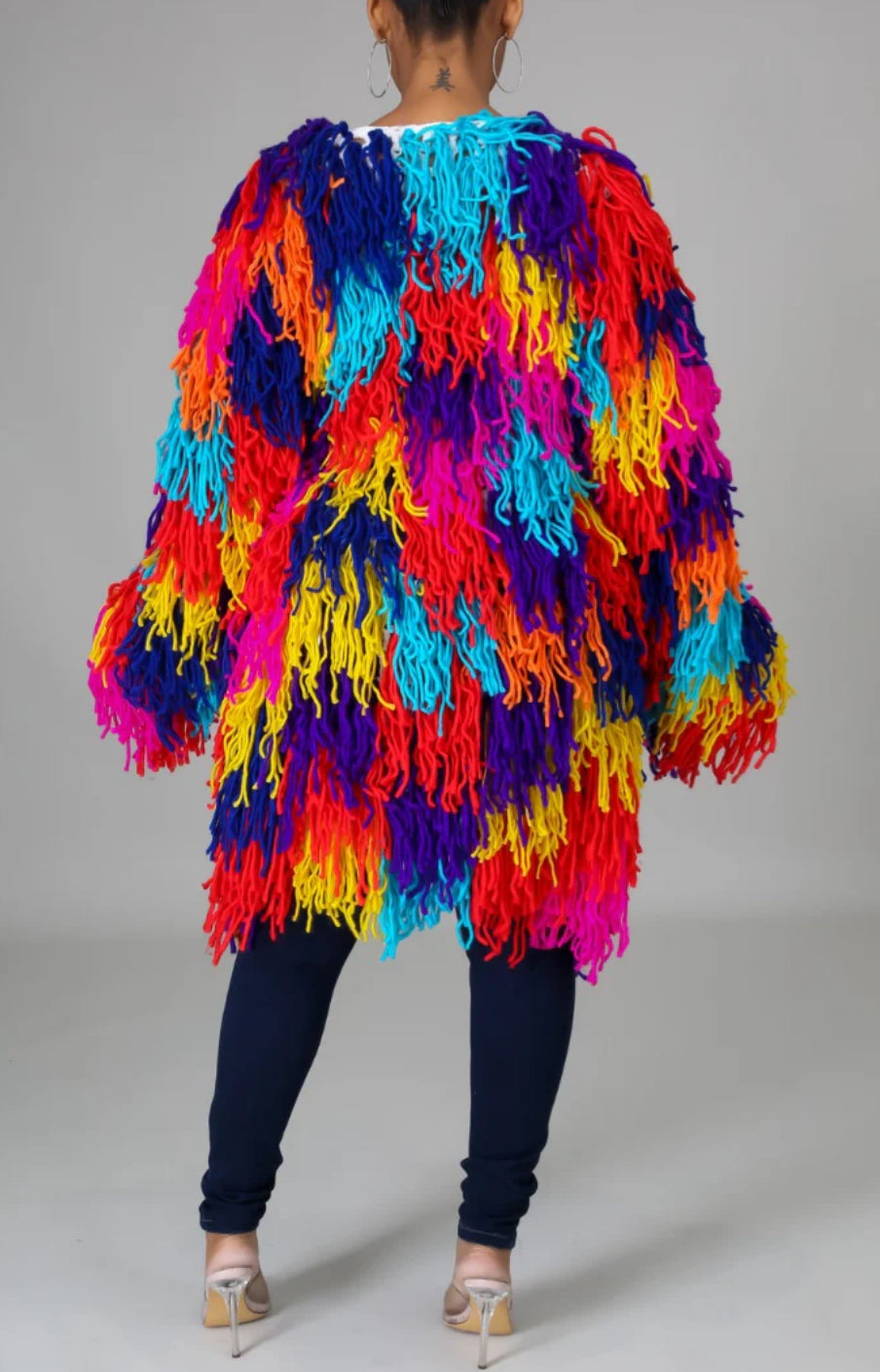 Multi Color Flirty & Fabulous Fringe Cardigan_Mocha