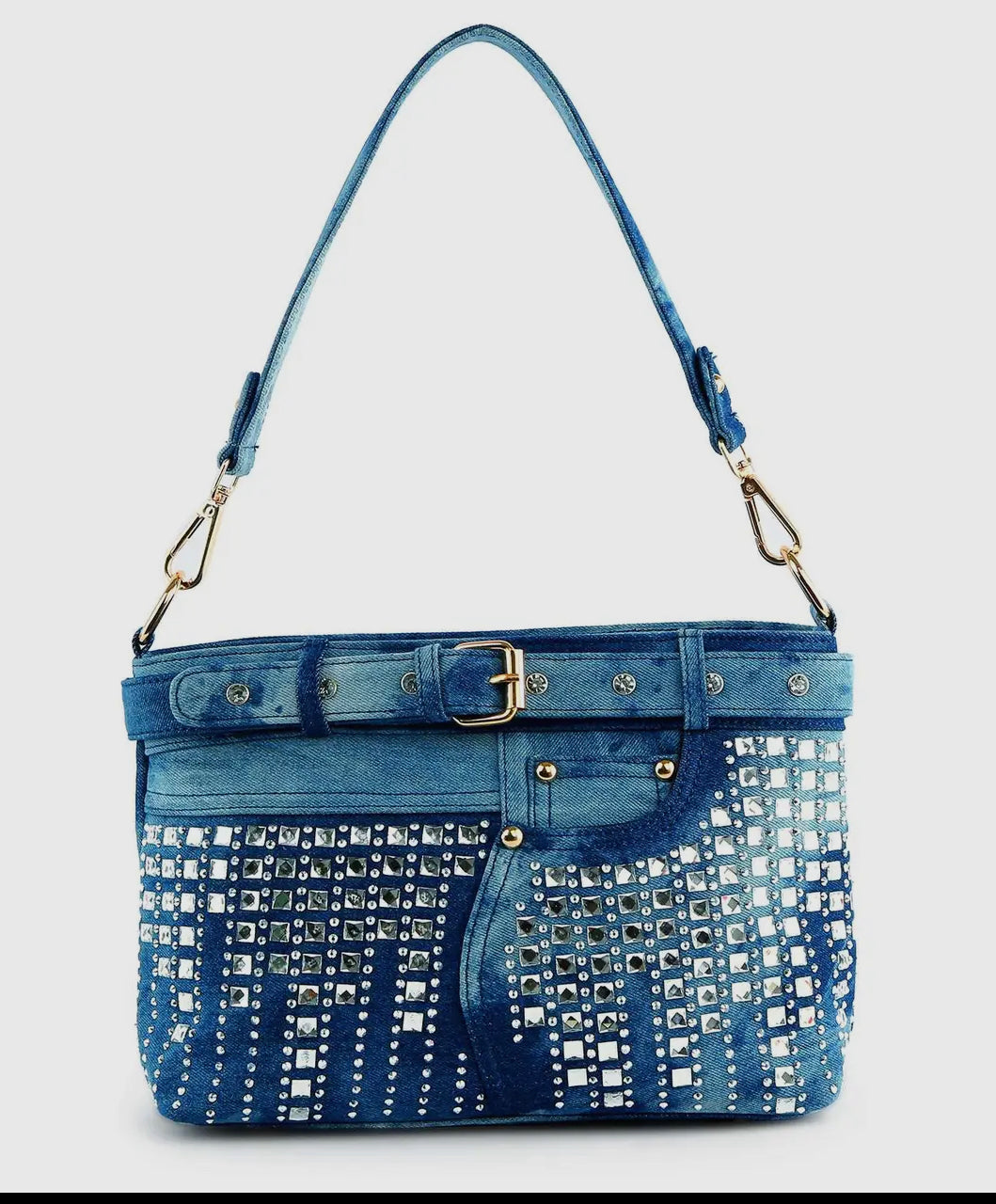 Denim BlueBelted Rhinestone Shoulder Bag