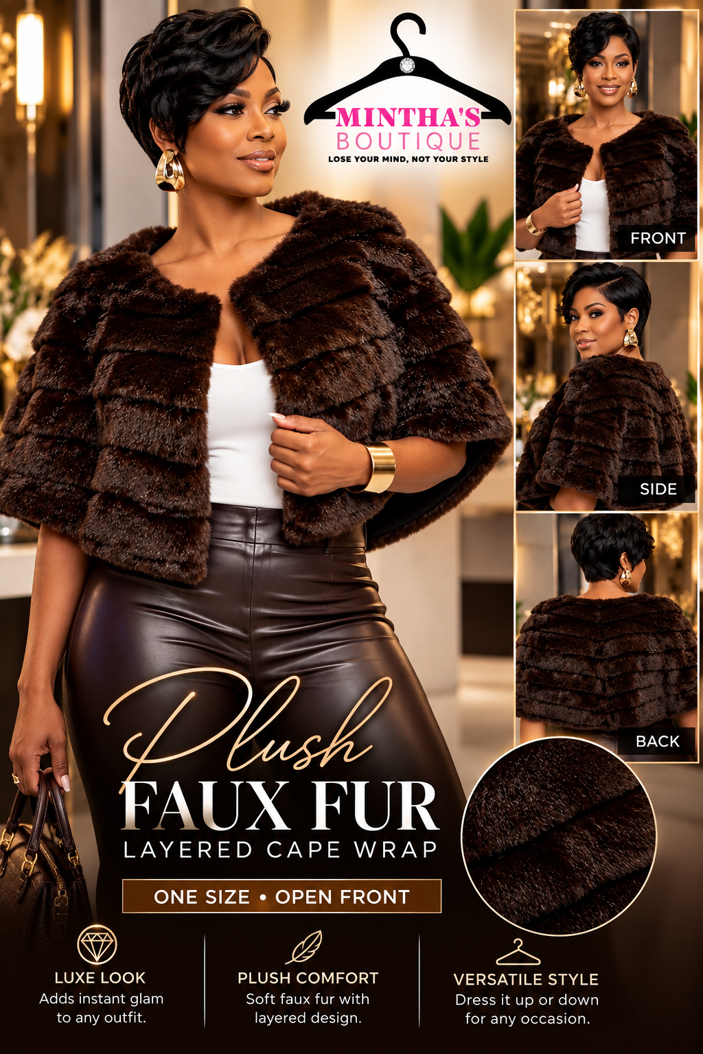 Plush Faux Fur Layered Cape Wrap