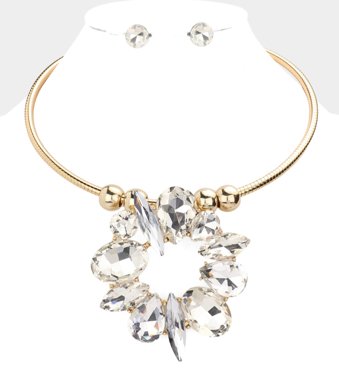 Gold Multi Stone Cluster Necklace