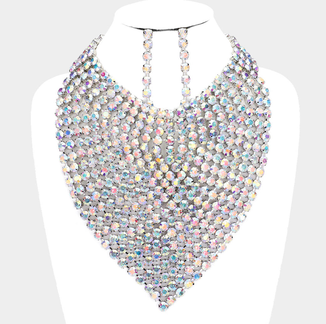 AB Rhinestone Statement Bib Necklace Set