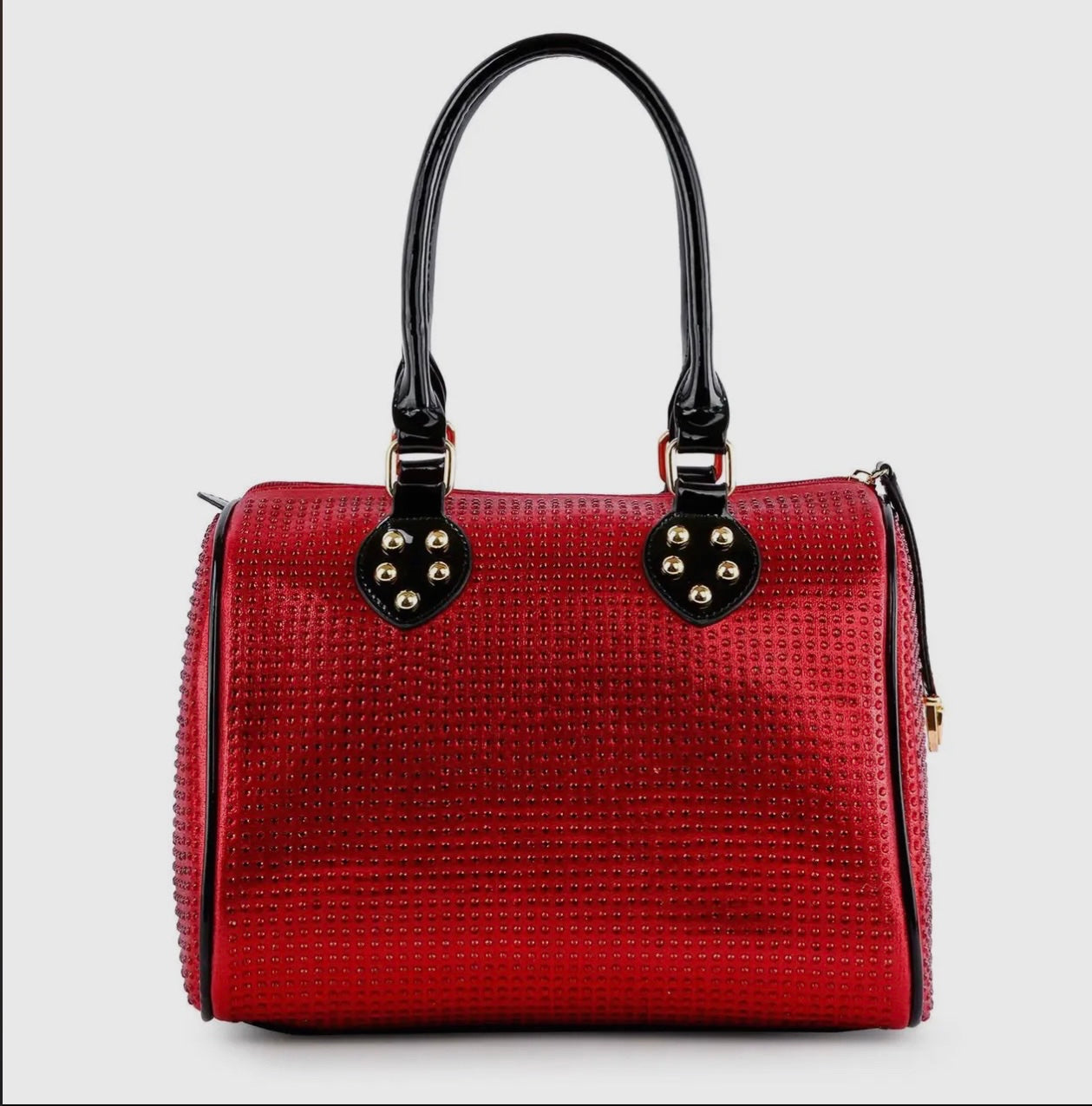Sophisticated Red Rhinestone Satchel Bag_Red