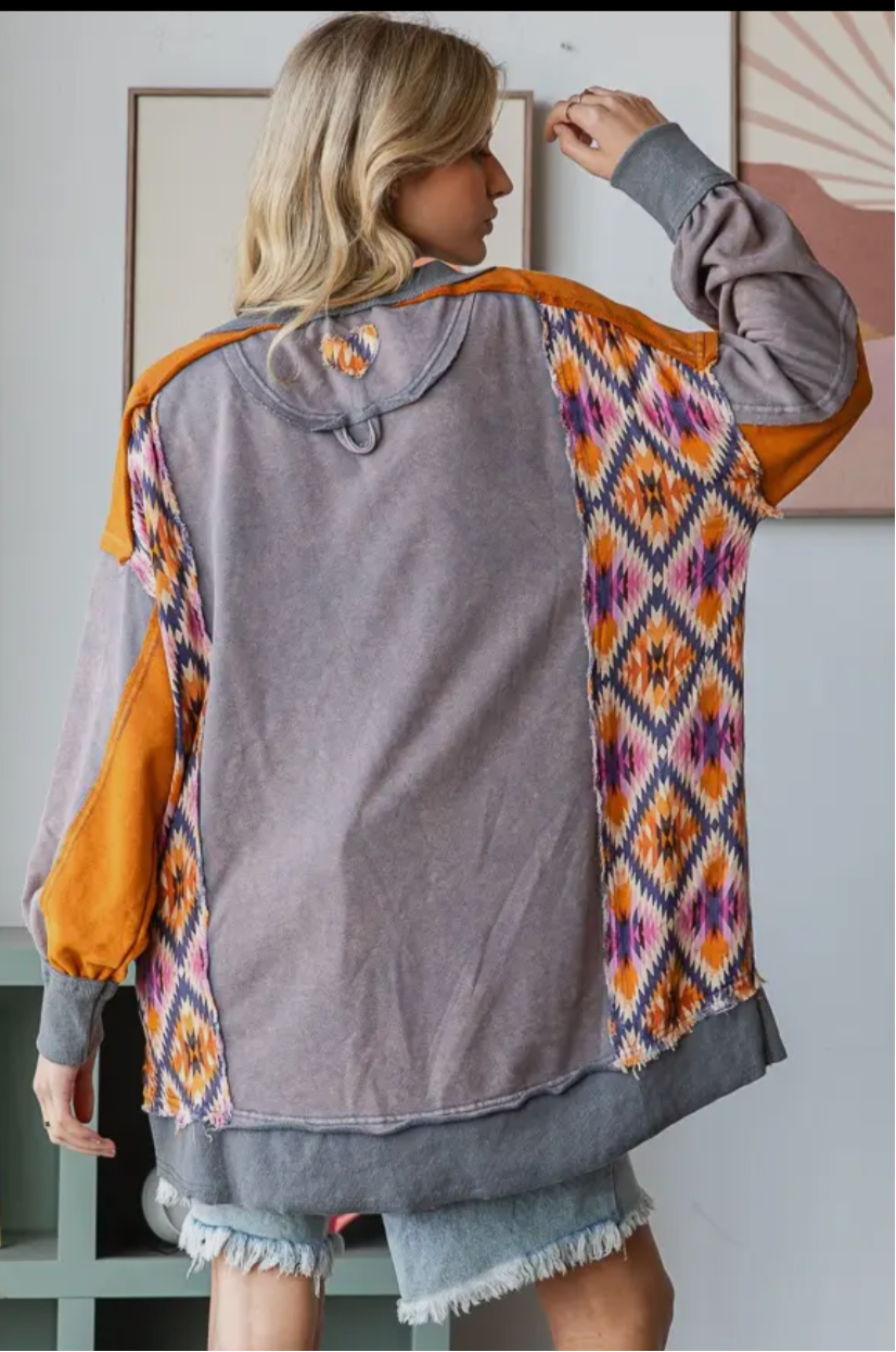 Love Heart Patchwork Pullover Top