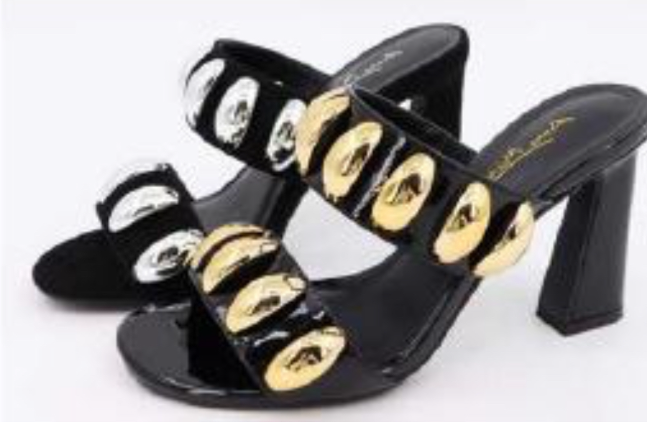 THE BECCA SILVER STUDDED HEELS IN BLACK