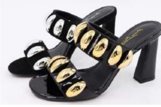 THE BECCA SILVER STUDDED HEELS IN BLACK