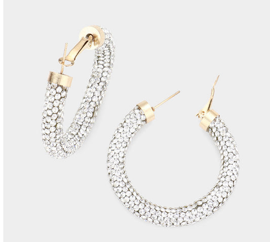 Rhinestone Pave Hoop Earrings