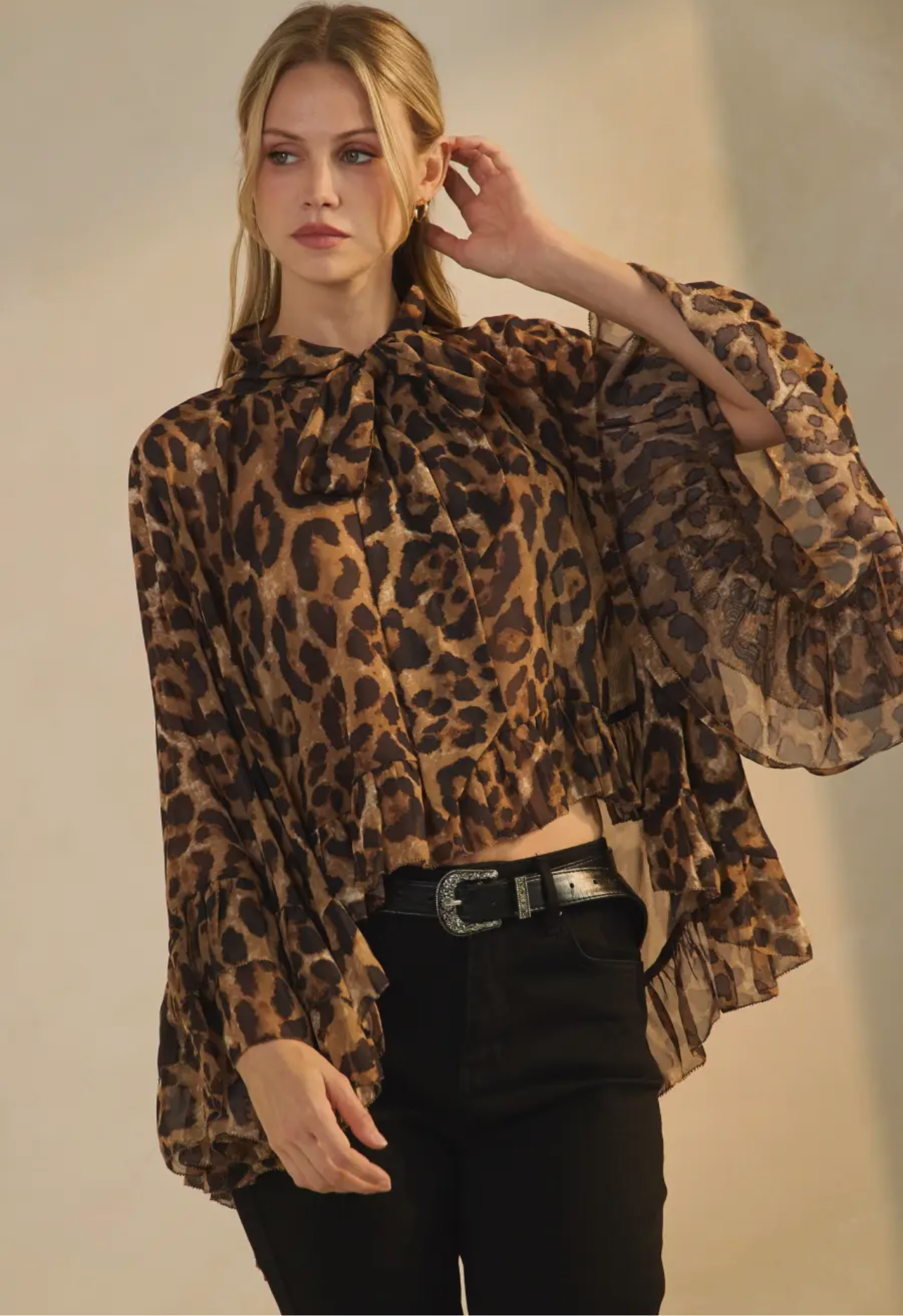 Tiff Ruffle Chiffon Layered Blouse Animal Print