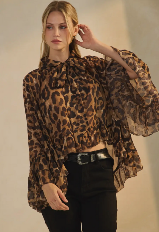 Tiff Ruffle Chiffon Layered Blouse Animal Print