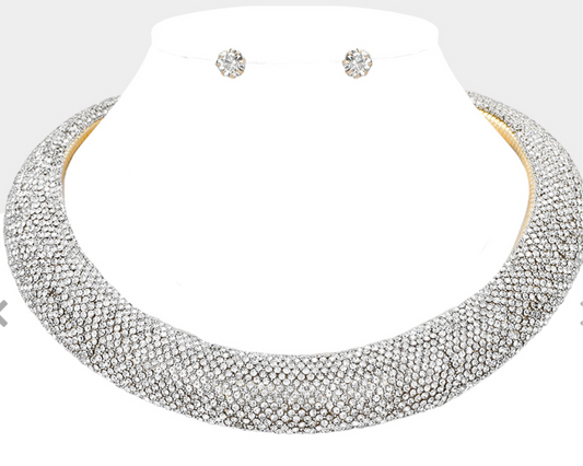Rhinestone & Pearl Paved Chocker Necklace