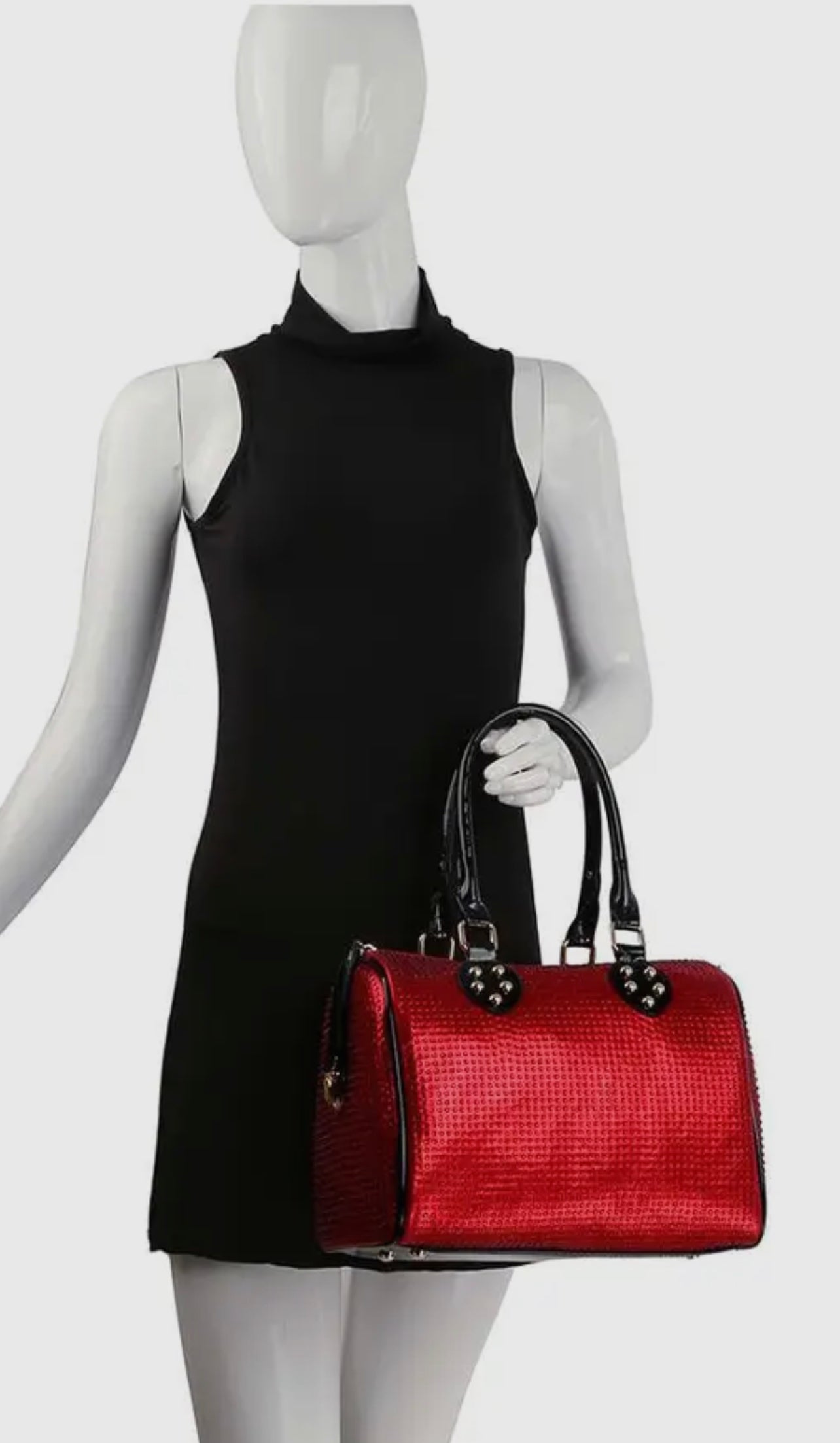 Sophisticated Red Rhinestone Satchel Bag_Red