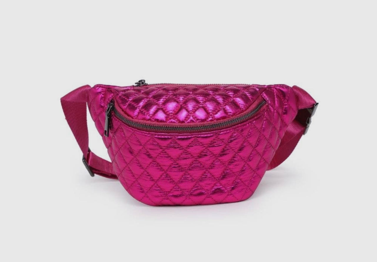 Breonna Fuchsia Metallic Quilted Belt Bag