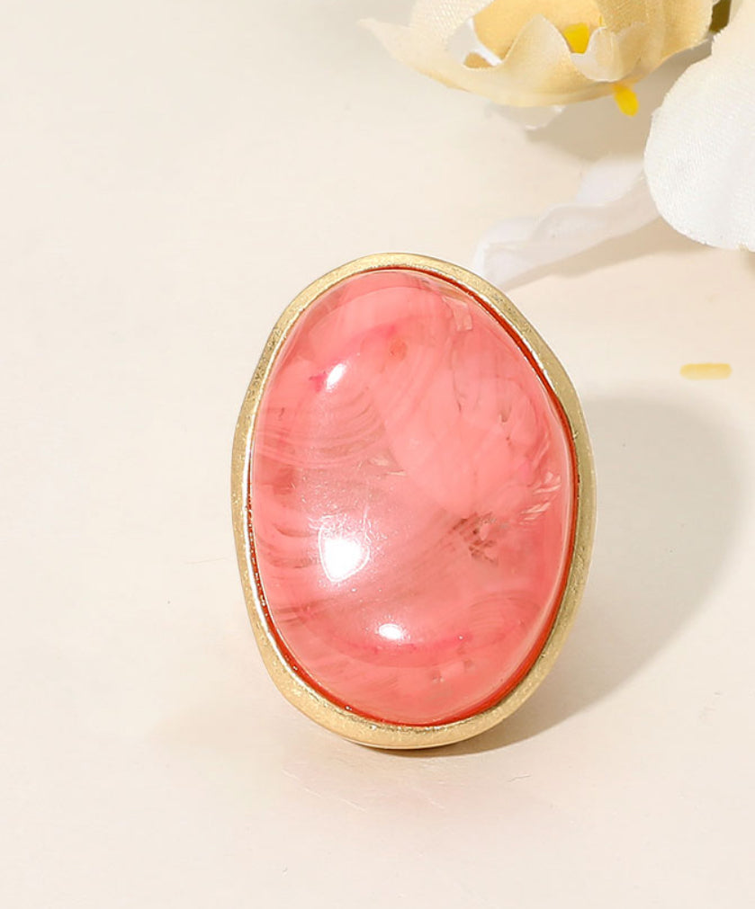 Marbled Oval Stone Stretch Ring