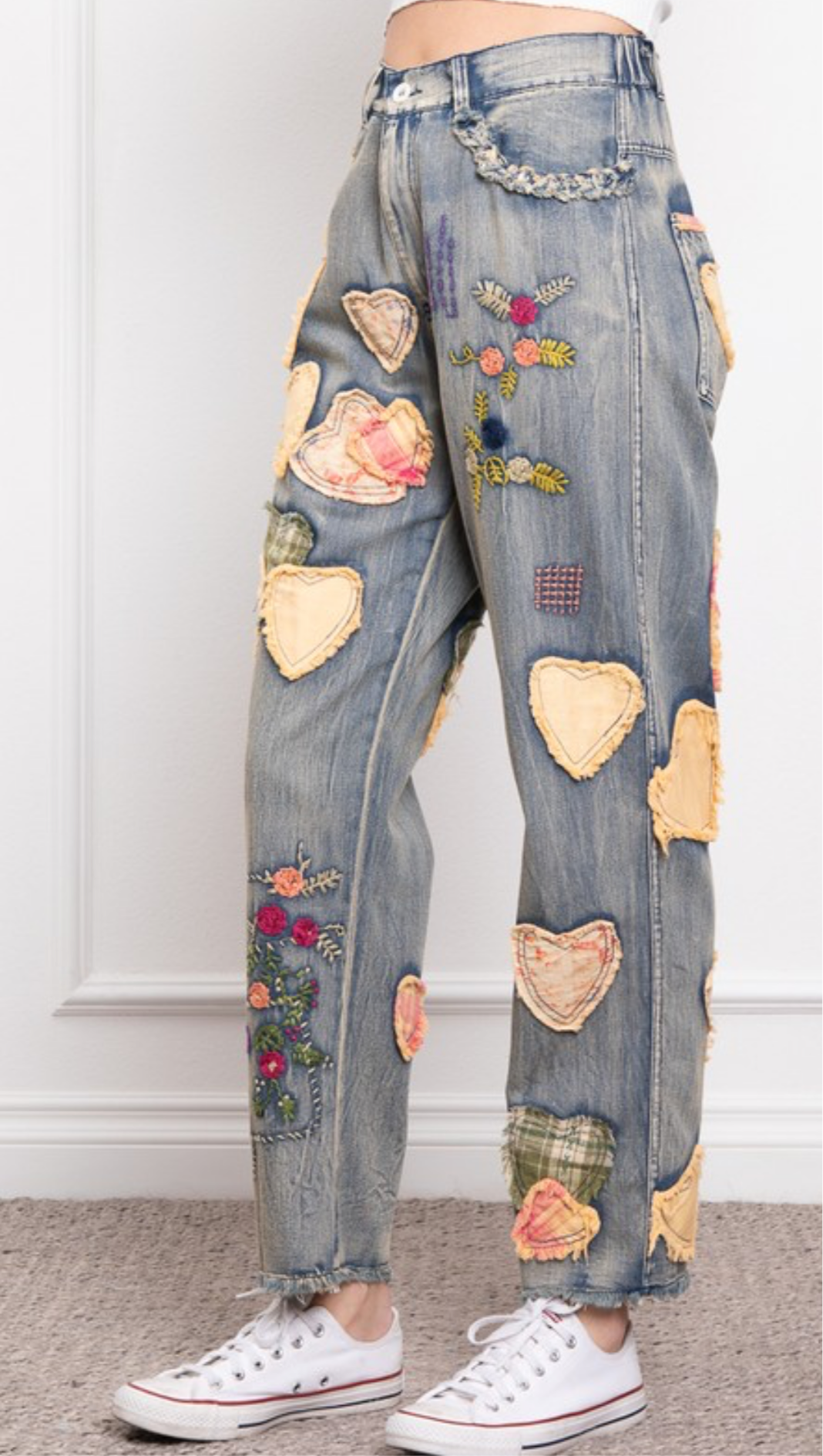 My Heart Patch Embroidery Denim Jeans
