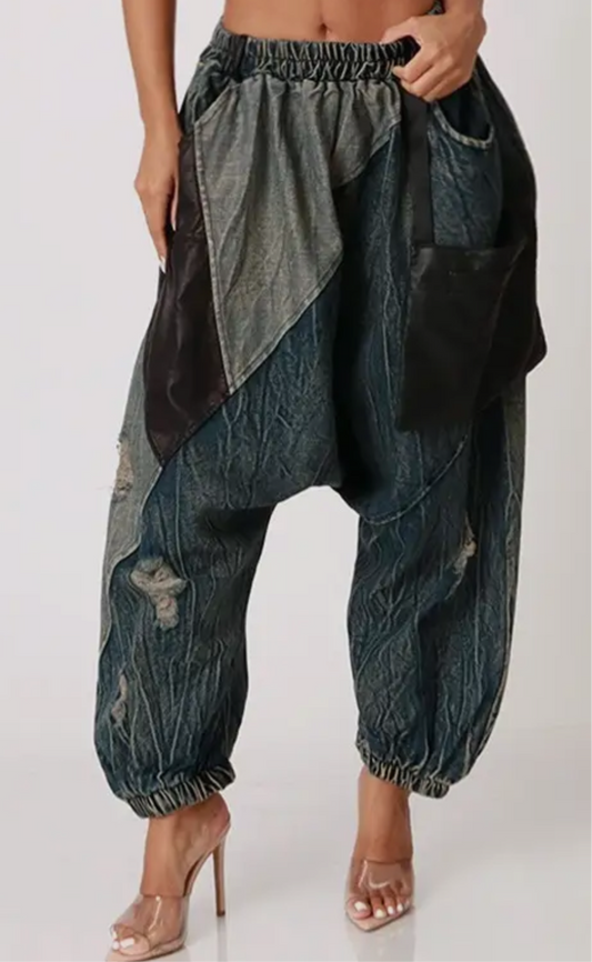 Danni Denim w/Leather Harem Pants
