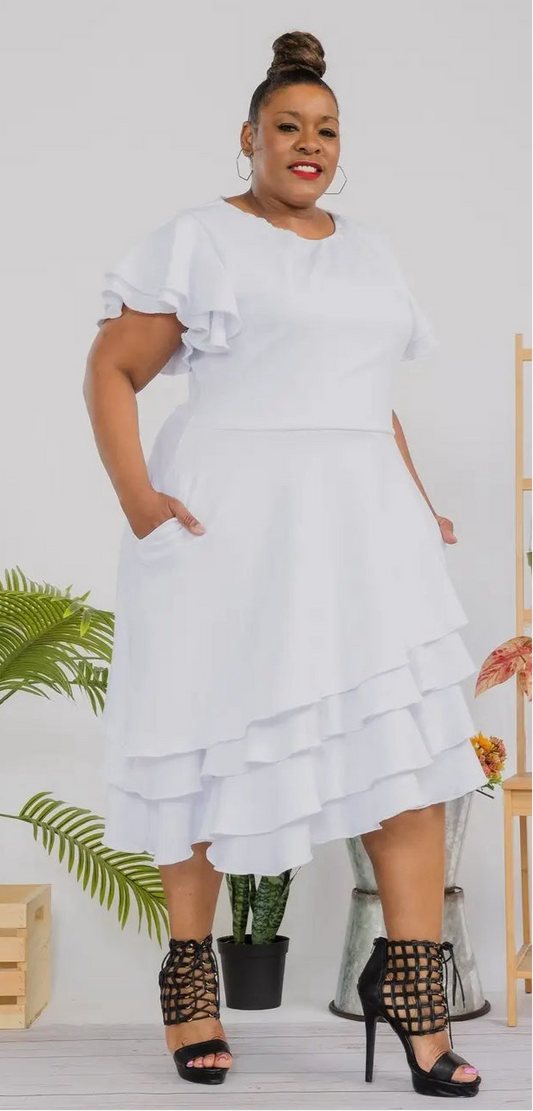 Short Sleeve Layered Midi Dress