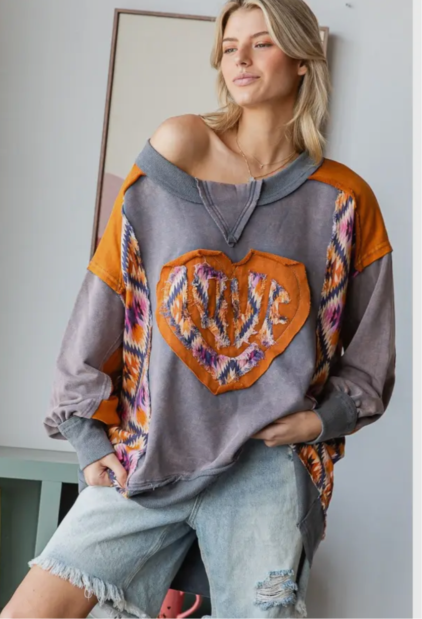 Love Heart Patchwork Pullover Top