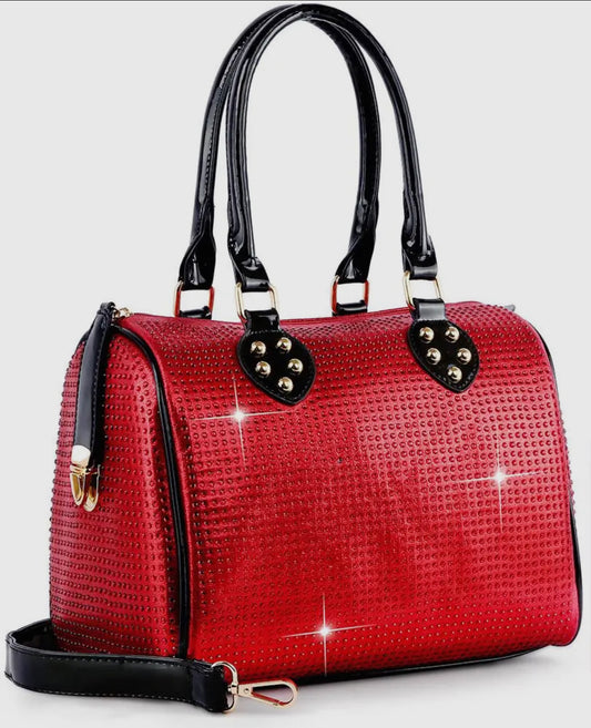 Sophisticated Red Rhinestone Satchel Bag_Red