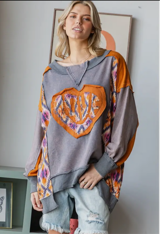 Love Heart Patchwork Pullover Top