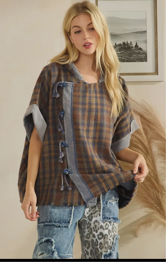 Washed Poncho Style Hoodie Jacket