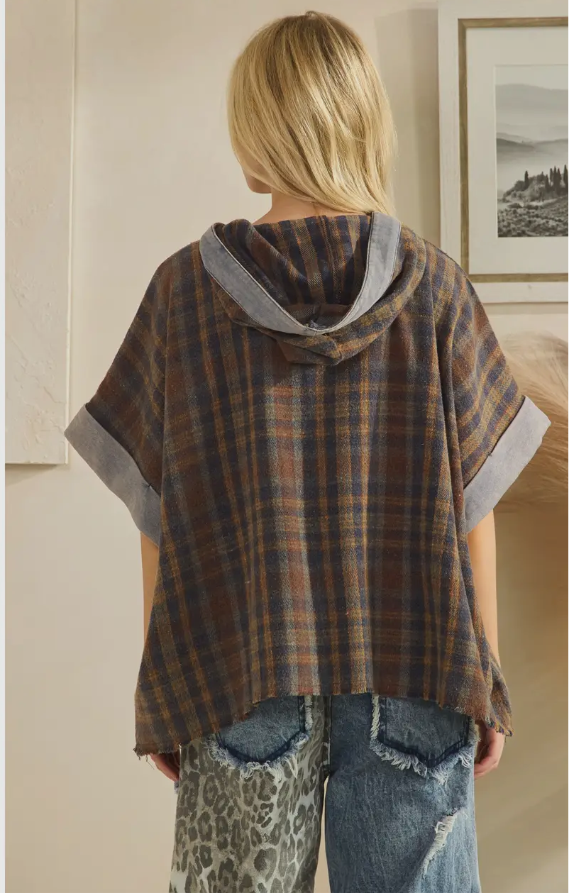 Washed Poncho Style Hoodie Jacket