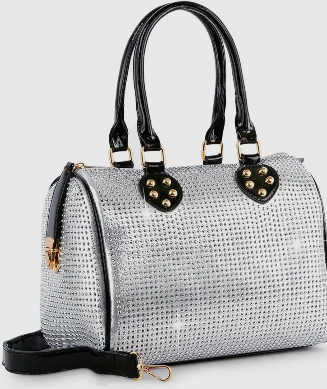 Sophisticated Rhinestone Satchel Bag_Silver