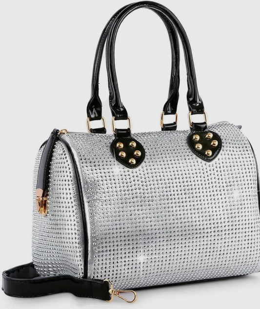 Sophisticated Rhinestone Satchel Bag_Silver