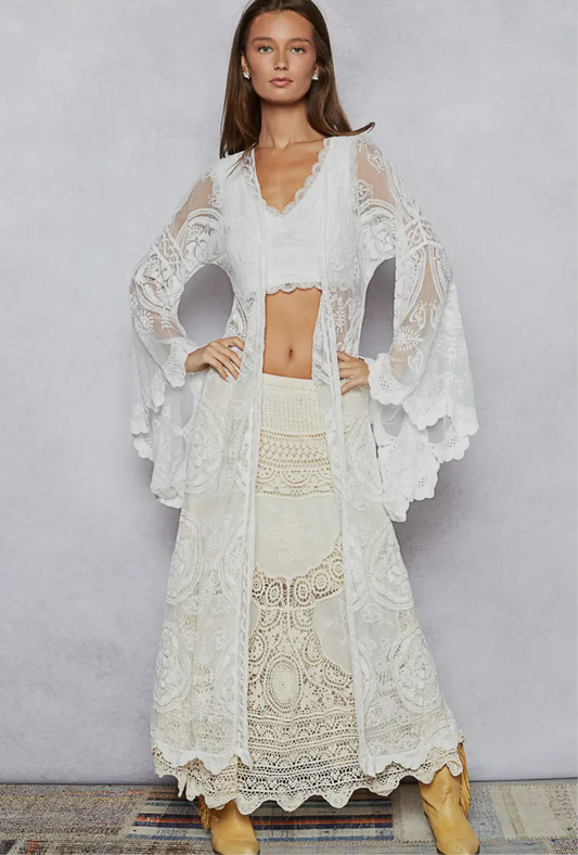 White Boho Chic Kimono Long _One Size