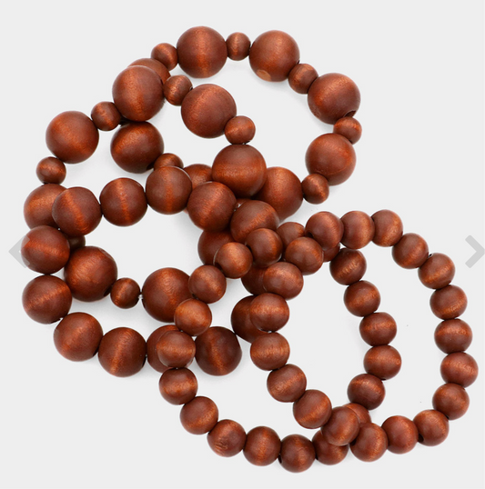 5PCS - Wood Ball Stack Stretch Bracelets