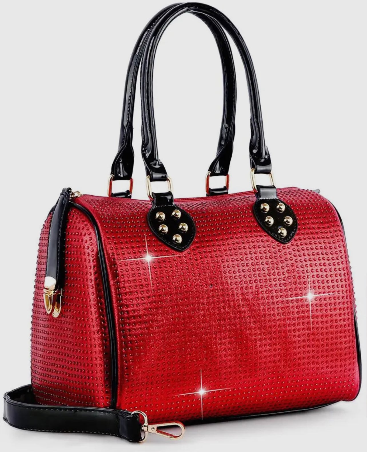 Sophisticated Red Rhinestone Satchel Bag_Red