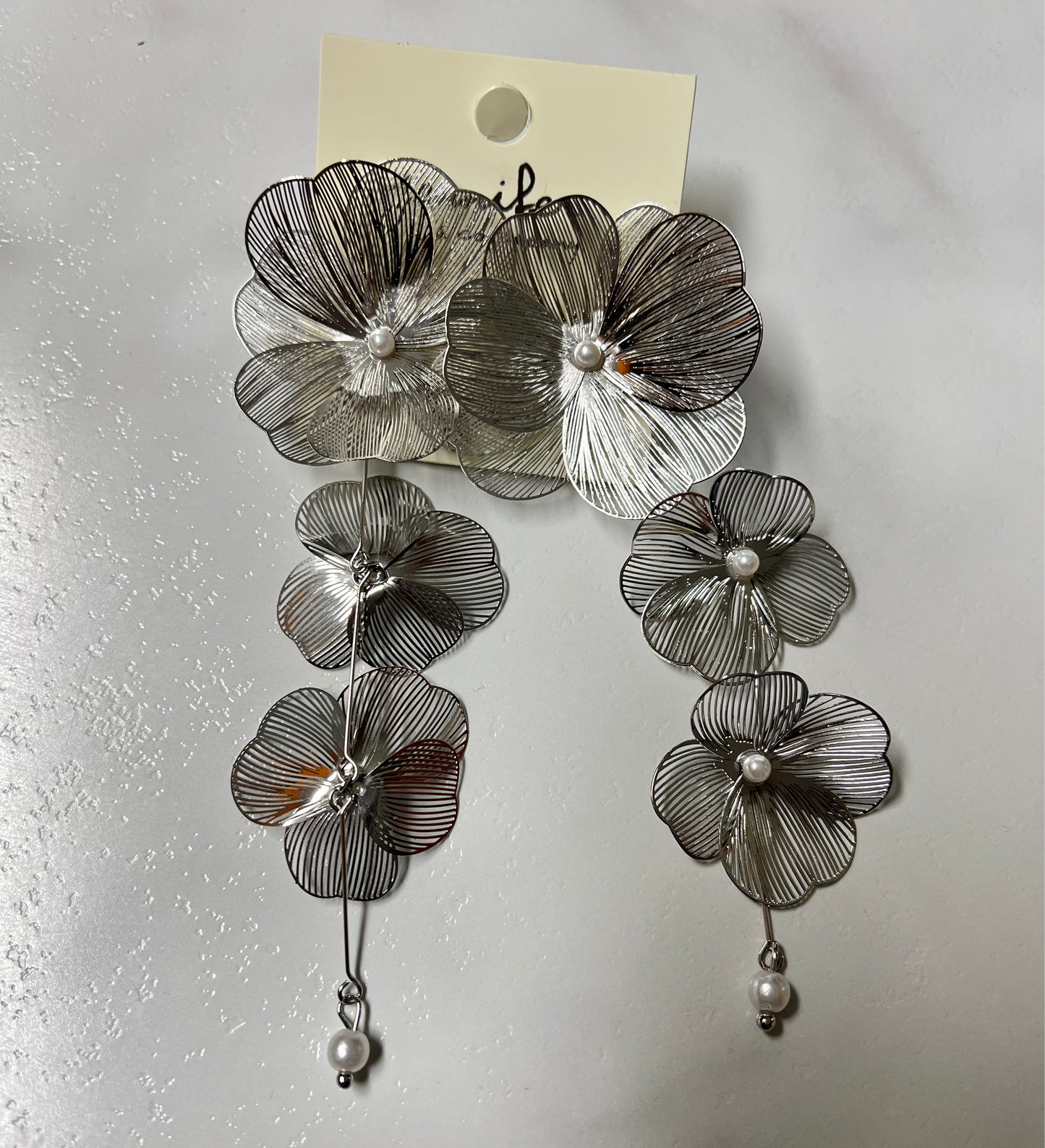 Elegant Exaggerated Flower Earrings_Silver