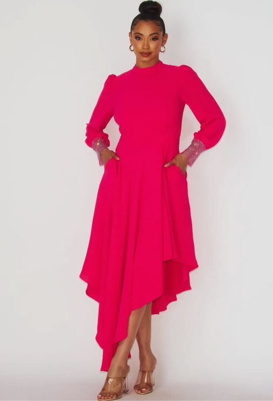 Pretty Woman Chiffon Dress w/Rhinestone Embellishment on Sleeves