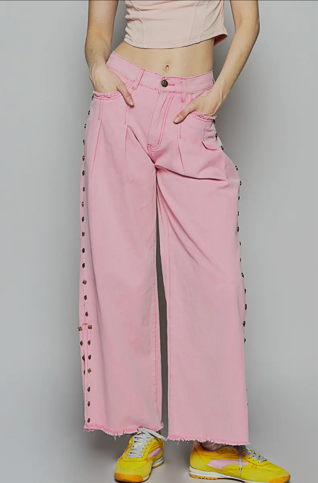 Palazzo Pink Denim Side Details w/ Slit