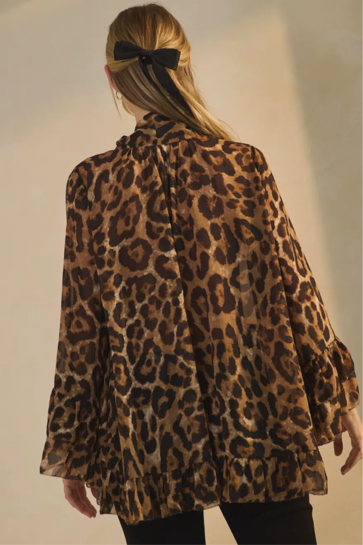 Tiff Ruffle Chiffon Layered Blouse Animal Print