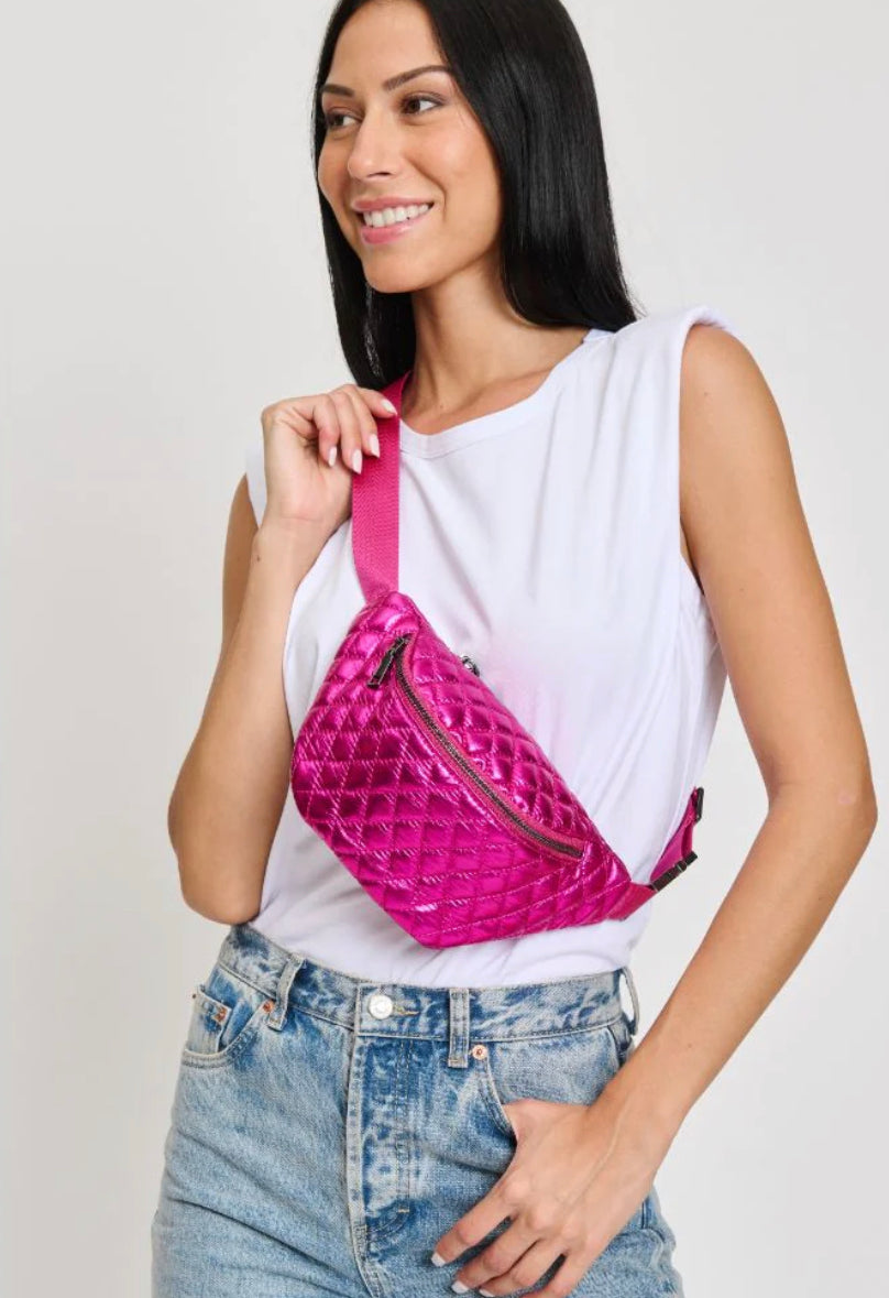 Breonna Fuchsia Metallic Quilted Belt Bag