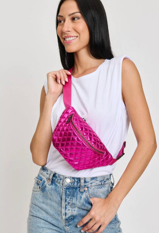 Breonna Fuchsia Metallic Quilted Belt Bag