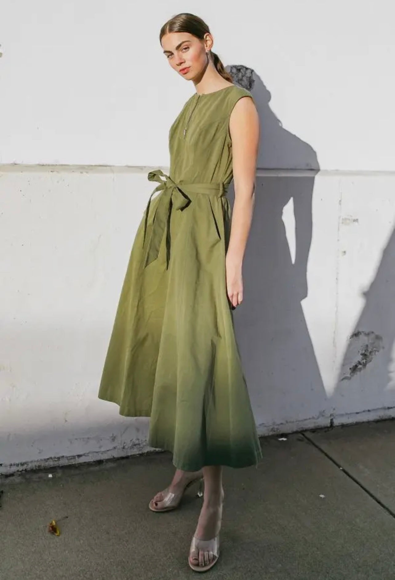 Cedez SOLID WOVEN MIDI DRESS