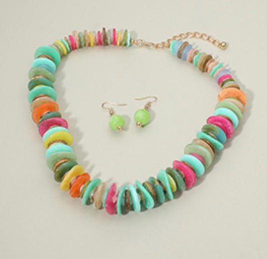 Bold Resin Disc Beaded Statement Necklace