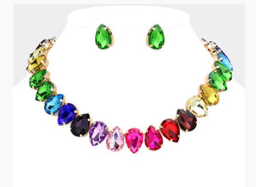 Teardrop Stone Cluster Link Necklace
