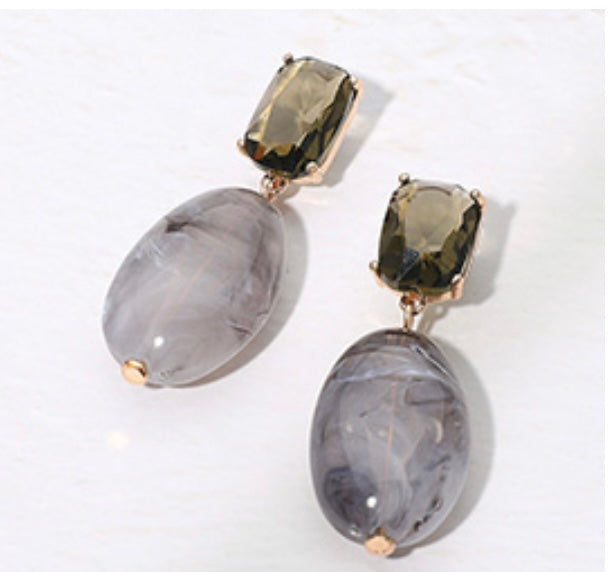 Marbled Oval Pebble Drop Earrings