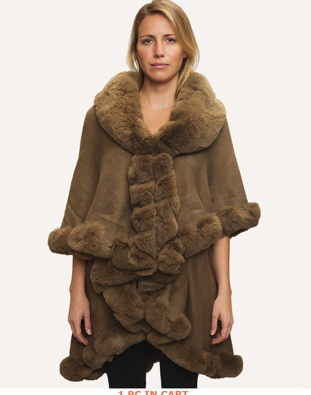 Elegant Faux Fur Trim Cape Poncho_Purple