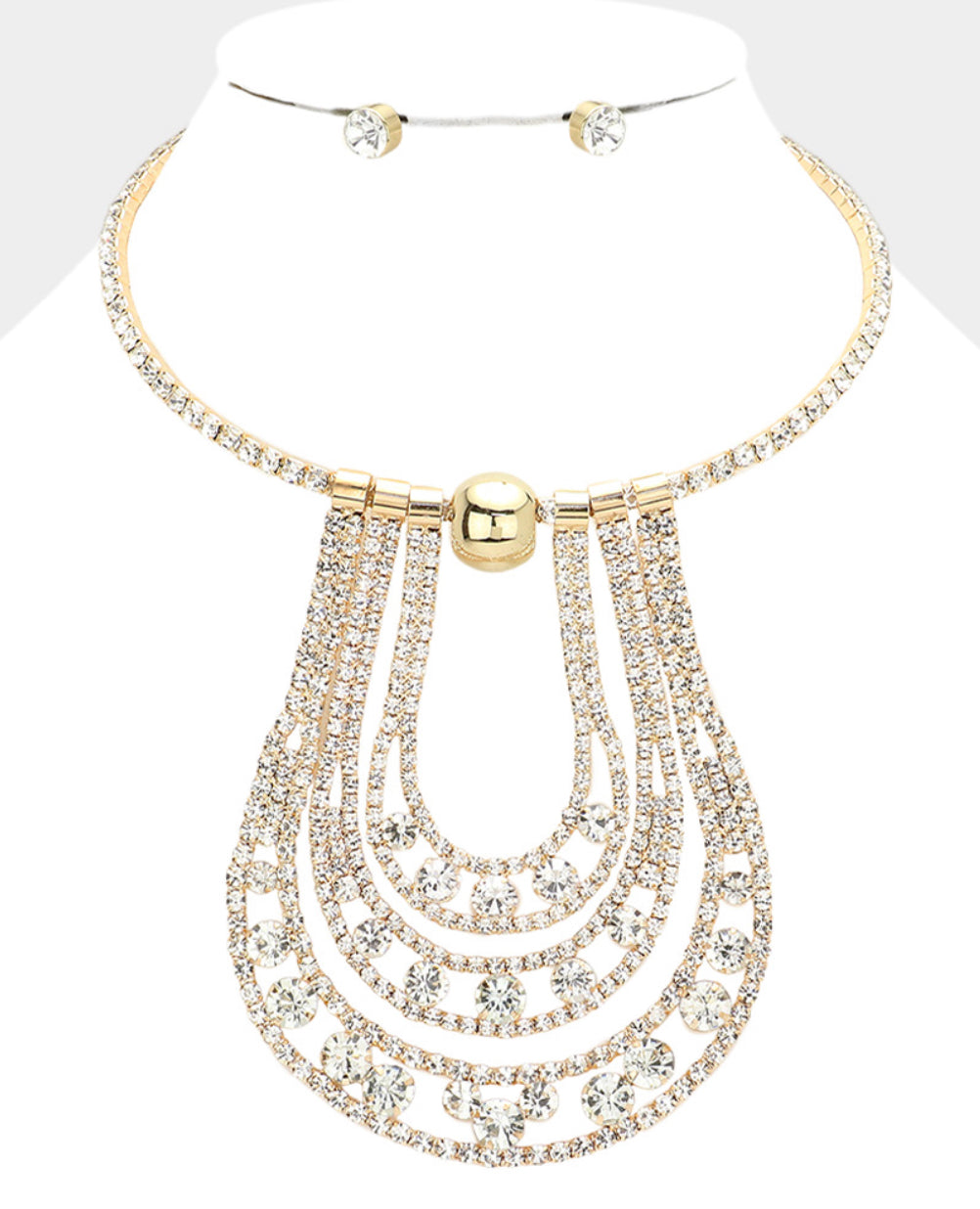Silver Round Stone Detailed Choker Necklace_SILVER ONLY